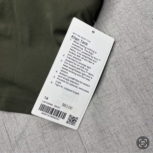 Lululemon Align Tank Top Crop Top Dark Olive Nwt 14 - Picture 9 of 9